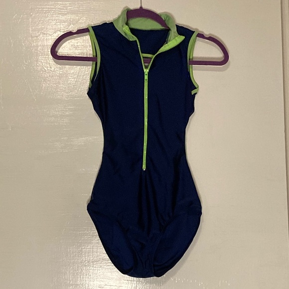 Navy and Lime Green Leotard Open Back - Picture 1 of 2